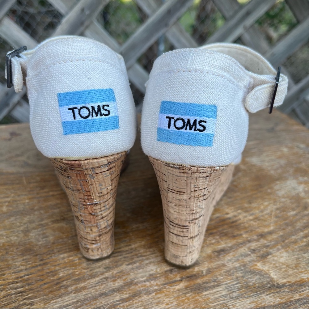 TOMS White and Tan Wedge Shoes